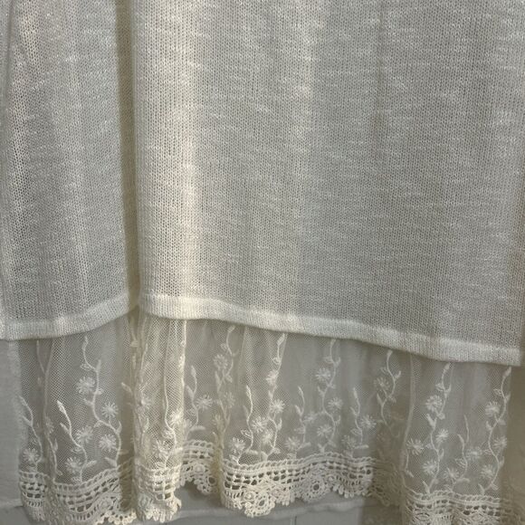 Altar’d State Soft Cream Lace Trim Faux Open Back Sheer Top Boho Coquette Sz L - Picture 5 of 5